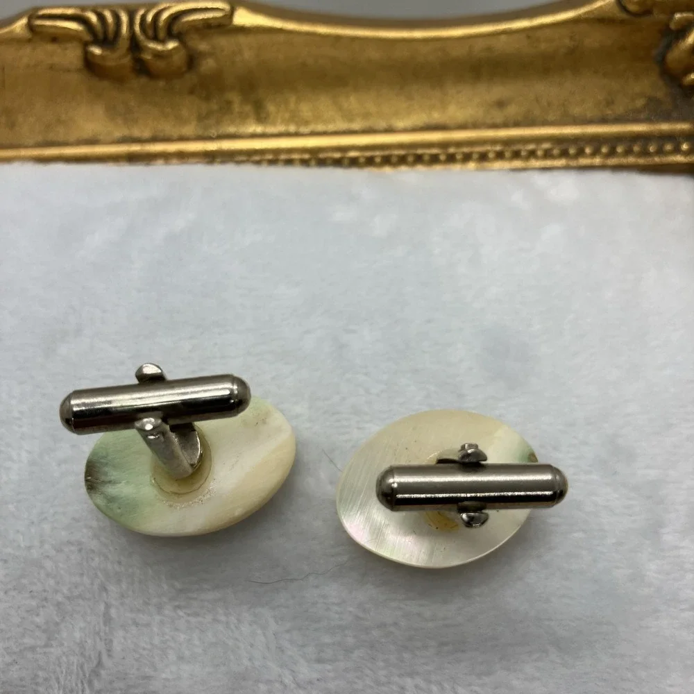 Vtg Mother Of Pearl Cuff Links Formal‎ Wedding Luxury Old Money Estate